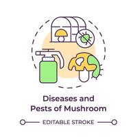 Diseases and pests of mushrooms multi color concept icon. Fungal infections. Mushroom management and regulation. Round shape line illustration. Abstract idea. Graphic design. Easy to use in article vector