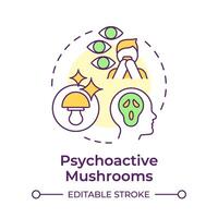 Psychoactive mushrooms multi color concept icon. Magic mushrooms. Visual distortions. Psychedelic fungi. Round shape line illustration. Abstract idea. Graphic design. Easy to use in article vector