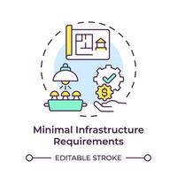 Minimal infrastructure requirement multi color concept icon. Mushroom farming benefit. Farming equipment. Round shape line illustration. Abstract idea. Graphic design. Easy to use in article vector