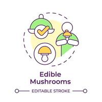 Edible mushrooms multi color concept icon. Safe mushrooms for eating. Foraging mushrooms. Vegan food. Round shape line illustration. Abstract idea. Graphic design. Easy to use in article vector