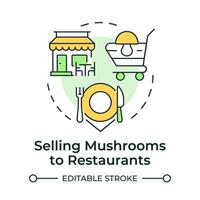 Selling mushrooms to restaurants multi color concept icon. Business to business. Commercial farming. Round shape line illustration. Abstract idea. Graphic design. Easy to use in article vector
