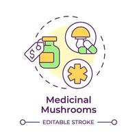 Medicinal mushrooms multi color concept icon. Traditional medicine. Mushroom extracts as medicine. Round shape line illustration. Abstract idea. Graphic design. Easy to use in article vector