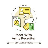 Meet with army recruiter multi color concept icon. Physical health, military specialty. Round shape line illustration. Abstract idea. Graphic design. Easy to use in infographic, presentation vector