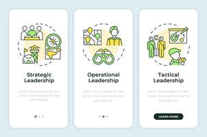 Levels of army leadership onboarding mobile app screen. Walkthrough 3 steps editable graphic instructions with linear concepts. UI, UX, GUI template vector