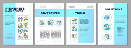 Fisheries management brochure template. Fish harvesting. Leaflet design with linear icons. Editable 4 layouts for presentation, annual reports vector