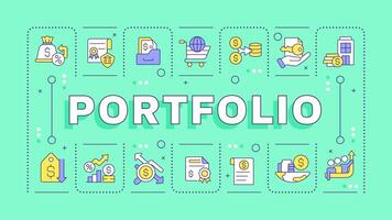 Portfolio green word concept. Rental property management. Interest rate, diversification. Typography banner. Illustrationwith title text, editable icons color vector