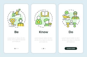 Pillars of army leadership onboarding mobile app screen. Walkthrough 3 steps editable graphic instructions with linear concepts. UI, UX, GUI template vector