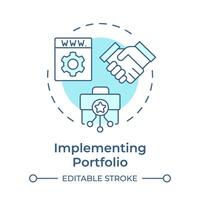 Implementing portfolio soft blue concept icon. Business collaboration, investment. Round shape line illustration. Abstract idea. Graphic design. Easy to use in infographic, presentation vector