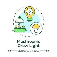 Mushrooms grow light multi color concept icon. Optimal conditions for growing mushrooms. Indoor farming. Round shape line illustration. Abstract idea. Graphic design. Easy to use in article vector