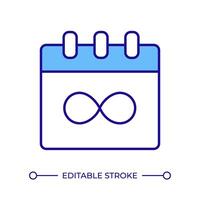 Unlimited license RGB color icon. Subscription plan, software pricing. Monthly calendar, infinity symbol. Access control. Isolated illustration. Simple filled line drawing. Editable stroke vector
