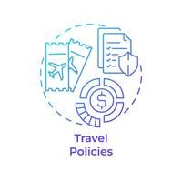Travel policies blue gradient concept icon. Airplane tickets, boarding pass. Spend management. Round shape line illustration. Abstract idea. Graphic design. Easy to use in infographic, presentation vector