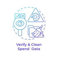 Verify and clean spend data blue gradient concept icon. Document verification, financial report. Round shape line illustration. Abstract idea. Graphic design. Easy to use in infographic, presentation vector
