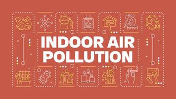 Indoor air pollution red word concept. Home air quality. Dust and allergens. Respiratory health. Horizontal image. Headline text surrounded by editable outline icons vector