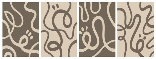 Set of stylish templates with organic abstract shapes and lines in nude colors. Pastel background in minimalist style. Contemporary vector