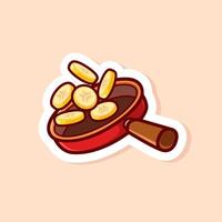 Cute of banana slices fried in pan isolated vector