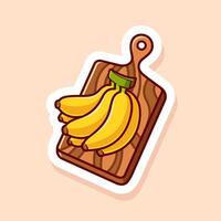 Cute of bananas and wooden cutting board isolated vector