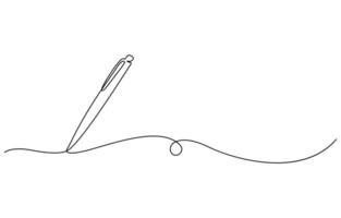 One continuous line drawing of pen Pencil symbol of study and education concept in simple linear style, vector