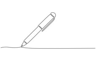 One continuous line drawing of pen Pencil symbol of study and education concept in simple linear style, vector