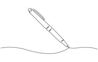 One continuous line drawing of pen Pencil symbol of study and education concept in simple linear style, vector