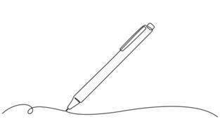 One continuous line drawing of pen Pencil symbol of study and education concept in simple linear style, vector