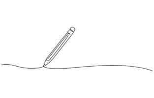 One continuous line drawing of pen Pencil symbol of study and education concept in simple linear style, vector