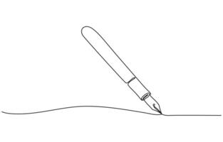 One continuous line drawing of pen Pencil symbol of study and education concept in simple linear style, vector