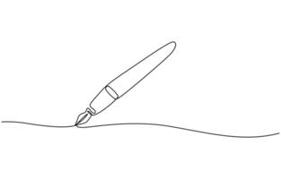 One continuous line drawing of pen Pencil symbol of study and education concept in simple linear style, vector