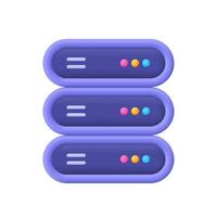 Server. Data memory and data center. 3d icon. Cartoon minimal style. vector