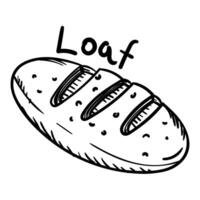 Doodle illustration featuring a white loaf with a black outline, and a sweet loaf name. The image is handmade with different line thicknesses. Contour illustration for baking in cafes, bakeries vector
