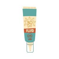 jar of sunscreen. fluid is in a closed tube with a dispenser. Cosmetics. Face and body care products. The icon of the Spf 30 jar. A object in a flat style. Retro colors. Isolated object vector