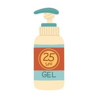 A jar of sunscreen. The gel is in a closed tube with a dispenser. Cosmetics. Face and body care products. The icon of the Spf 25 gel jar. A object in a flat style. Retro colors. Isolated object vector
