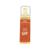 A jar of sunscreen. Spray body is in a closed the bottle. Cosmetics. Face and body care products. The icon of the Spf spray jar aqua. A object in a flat style. Retro colors. An isolated object vector