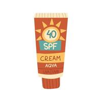 A jar of sunscreen. The cream is in a closed tube. Cosmetics. Face and body care products. The icon of the Spf cream jar aqua. A object in a flat style. Retro colors. An isolated object vector