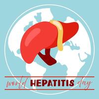 World Hepatitis Day banner is used for design of postcards with a minimalist and modern concept, cover, background, liver, internal organs, international. Natural illustration on blue vector