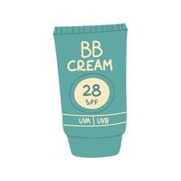 jar of sunscreen. BB cream is in a closed tube with a dispenser. Cosmetics. Face and body care products. The icon of the Spf 28 BB jar. A object in a flat style. Retro colors. Isolated object vector