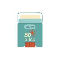jar of sunscreen. The stick is in a closed tube with a dispenser. Cosmetics. Face and body care products. The icon of the Spf 50 stick jar. object in a flat style. Retro colors. Isolated object vector