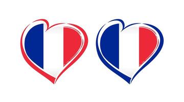 Set of French heart icons. Brushing stroke frame and flag of France. Blue, white and red colours. Sport logo concept. Modern design. Awards concept. Web button. Advertising element. T shirt graphic. vector