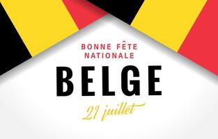 Happy National Day Belgium July 21 poscard template in French. Belgian flag 3D frame with clipping mask, white backdrop vector