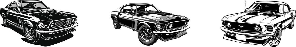 three different types of cars are shown in black and white vector