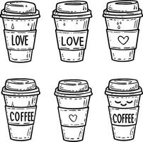 Fragrant morning coffee for breakfast, a set of simple graphic drawings vector