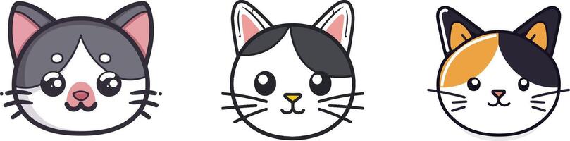 three cartoon cats with different expressions vector