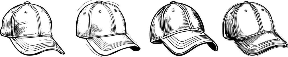 a drawing of four different types of hats vector