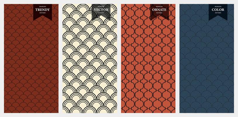 seamless geometric ornamental patterns - elegant japanece design. Color trendy backgrounds. Textile endless prints