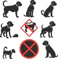 Dog Prohibited Signs, Silhouette Park Signage for Dog Permission and Restriction. Illustration of Restricted Dog Walk and Waste vector