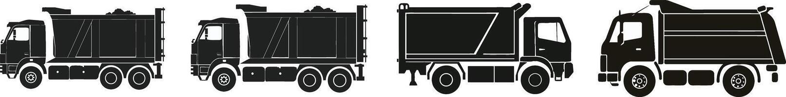 four different types of trucks are shown in silhouette vector