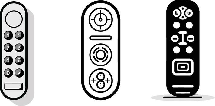 a set of three remote controls on a white background vector
