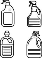 Spray bottle in doodle. Sprayer icons set in sketch. Hand drawn spray can. Doodle style vector