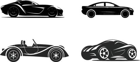 four different types of cars on a white background vector