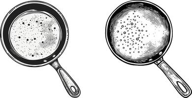 two frying pans with different shapes and sizes vector
