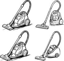 four different vacuum cleaners in different positions vector